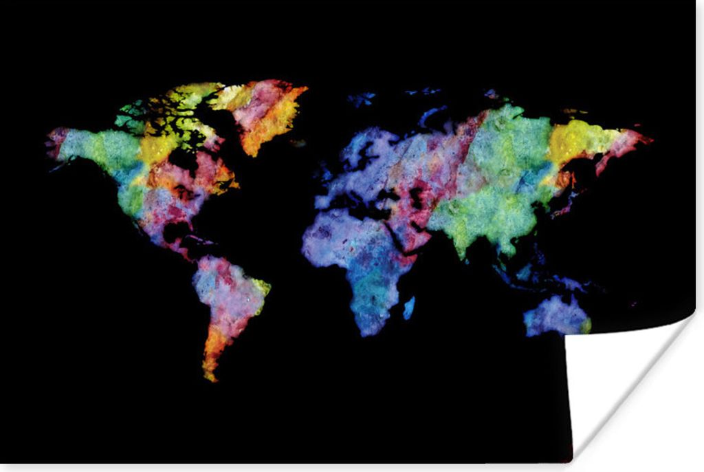 MuchoWow Poster Weltkarte - Regenbogen - Aquarell 30x20 cm - Plakate - Print