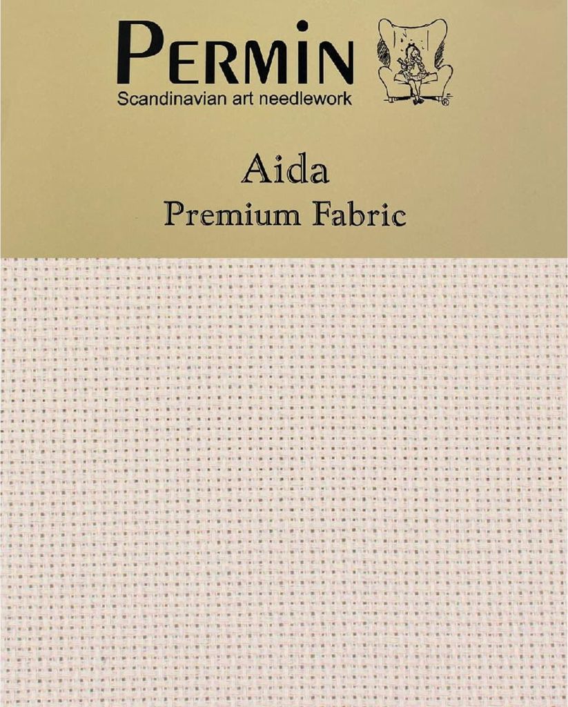 Permin Precut 16 ct. Aida 355 Farbe 350 Islandgrau, Handarbeitsstoff für Kreuzstich 43x50 cm