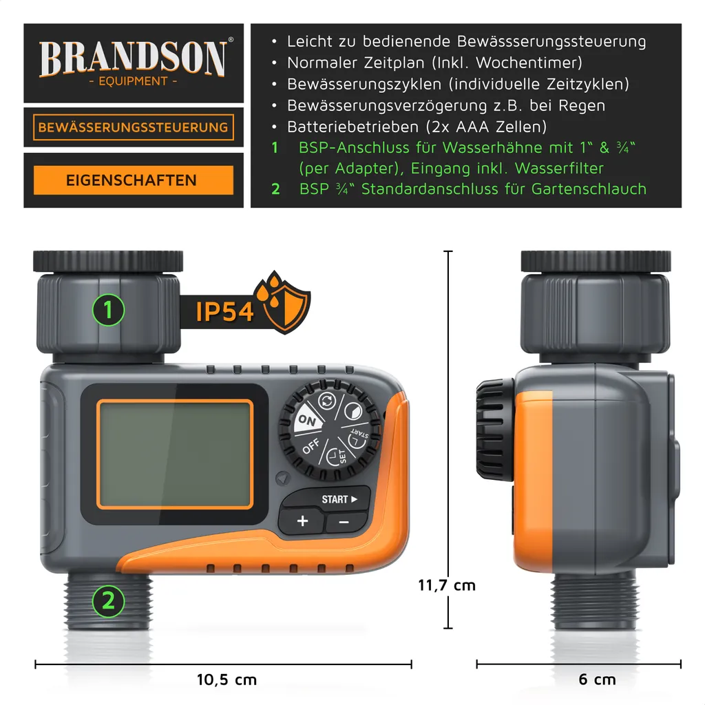 Brandson Ordinateur d'Arrosage Digital - Programmateur d'Eau Automatique