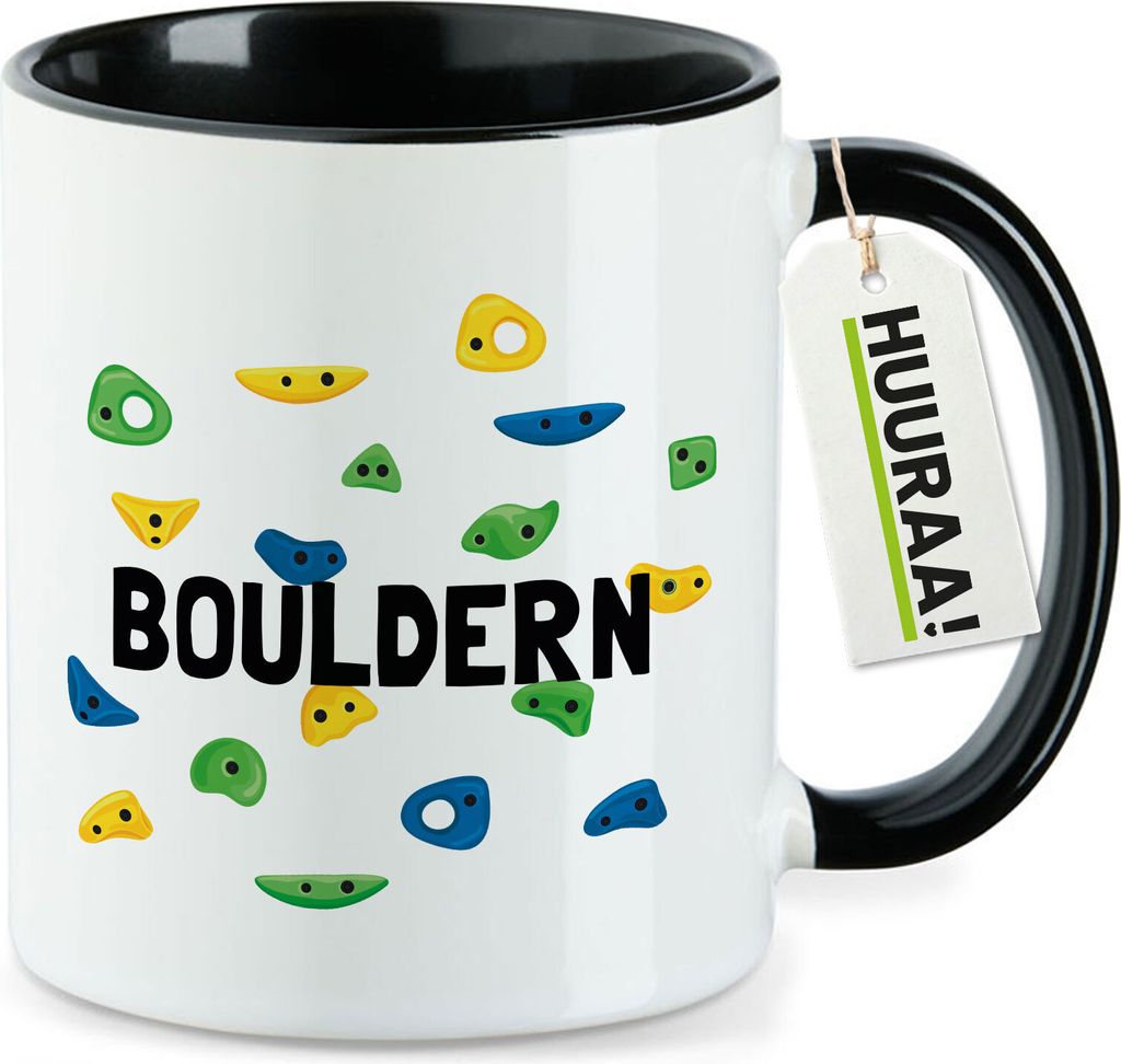 Huuraa Kaffeetasse Bouldern Kletterwand 330ml Schwarz Keramik Kaffeebecher Geschenkidee