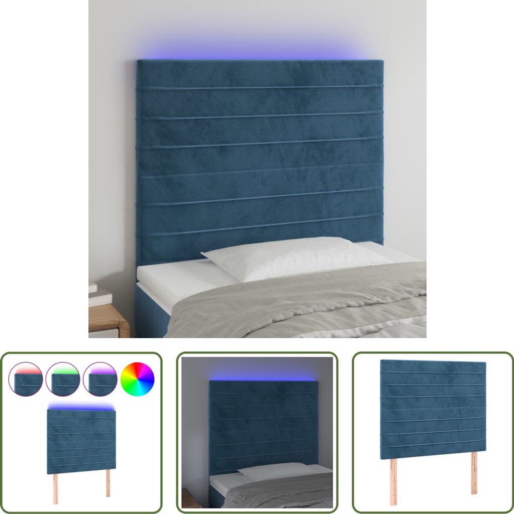 The Living Store LED Kopfteil Dunkelblau 90x5x118/128 cm Produktbild 