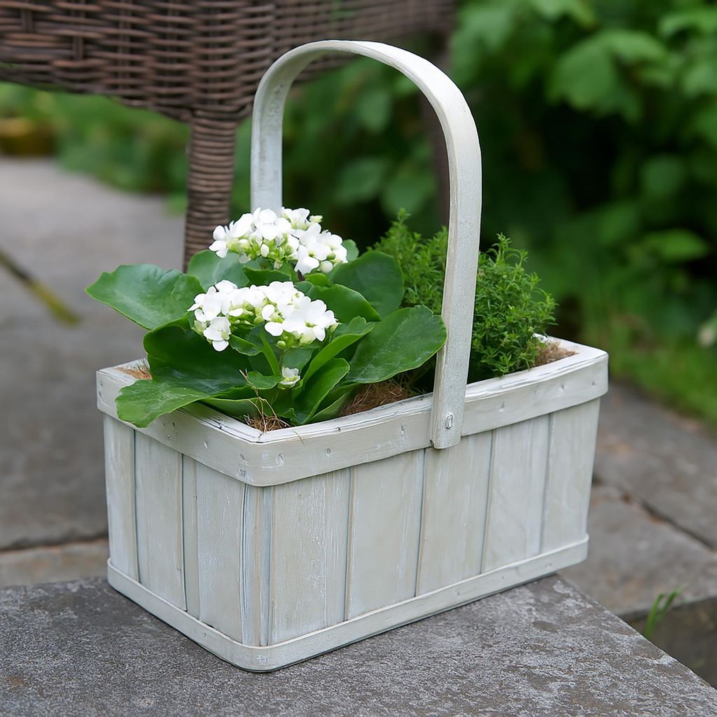 Pflanzkorb Weiß mit Henkel