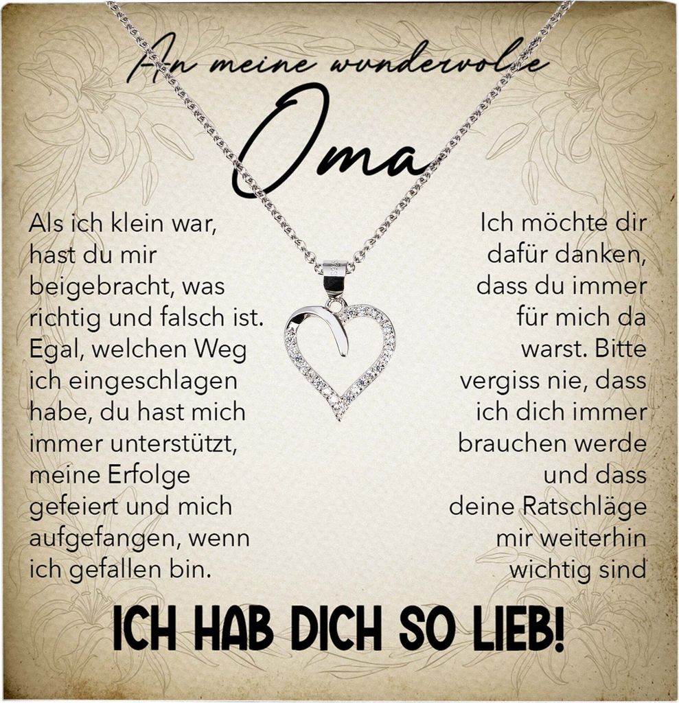 22Feels Liebe Oma Geschenk Herz Halskette Karte Frauen Damen Collier Grossmutter Weihnachten Geburtstag Muttertag Grosseltern (Damen Silber 925/000...
