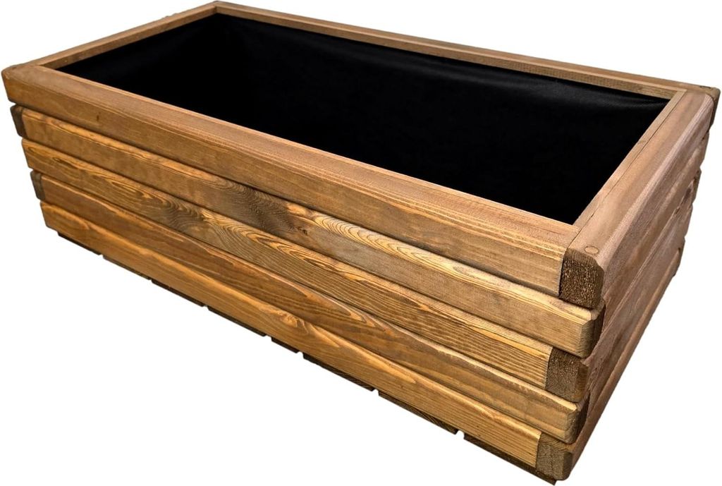 HolzGarden Pflanzkübel Holz 80x30x40 cm Imprägniert Farbe Teak Wetterfest Blumenkasten Blumentopf Balkon Garten Pflanzkasten 63l