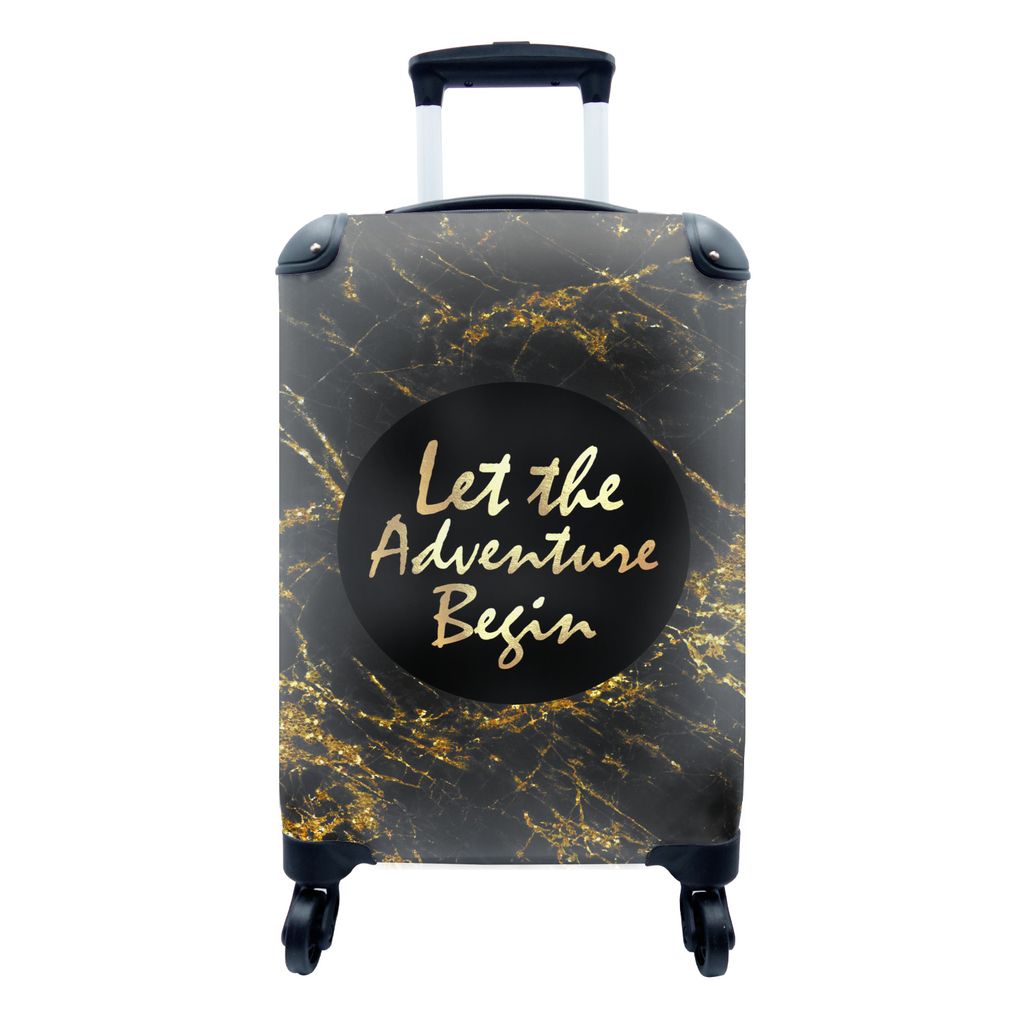 MuchoWow Koffer Handgepäck Trolley Rollkoffer Kleine Reisekoffer mit 4 Rollen - Zitat - Außen - Gold - Marmor - Cabin Size < 55x40x23 cm & 55x4...