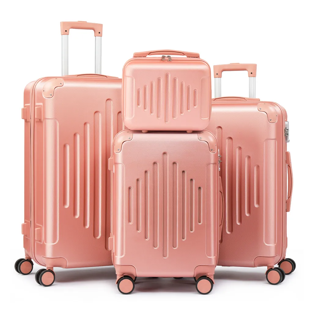 FCH Set Valigie Rigide 4 pz ABS Rosa - Trolley Viaggio Leggeri e Robusti