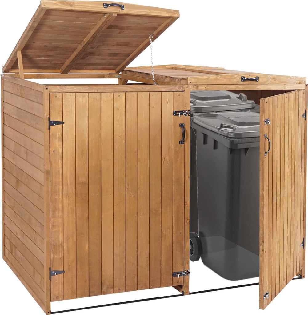 XL 2er-/4er-Mülltonnenverkleidung HWC-H74, Mülltonnenbox, erweiterbar 126x158x98cm Holz braun