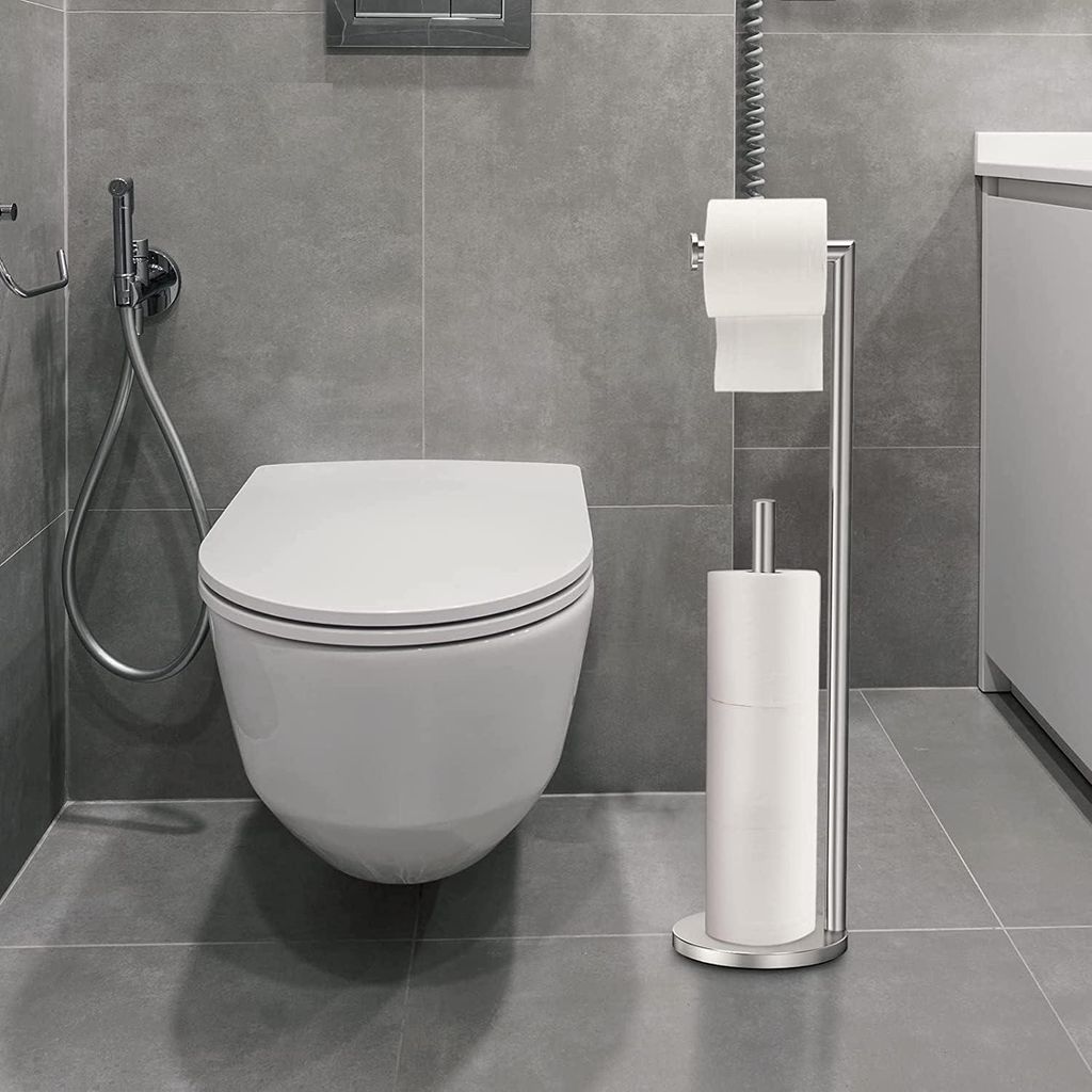 Freistehender faltbarer Toilettenpapierhalter - Stauraum für 5 Papierrollen - Edelstahl Badezimmer Spender - gebürstetes Nickel WC Butler