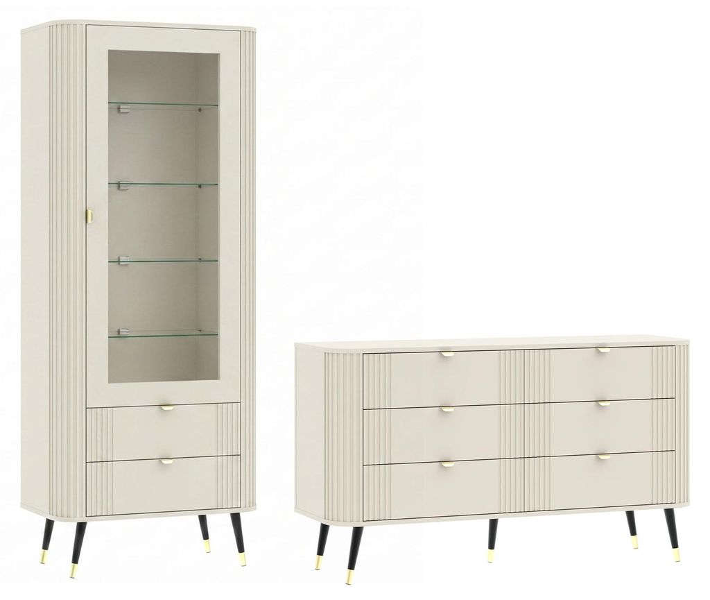 Wohnzimmer-Set Onyx Wohnwand-Set Setgröße wählbar Kaschmir Gold