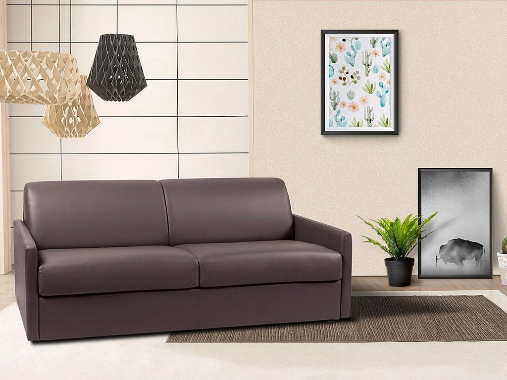Vente-unique CALIFE, Sofabett, Wohnzimmer, Braun, 4 Sitz(e), Kunstleder, Kunstleder