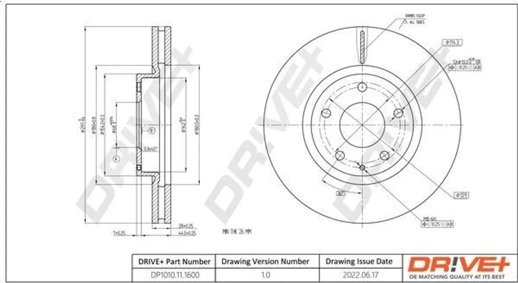 Disque de frein Dr!ve+ DP1010.11.1600 pour Mazda 6 et CX-5 GHP933251A