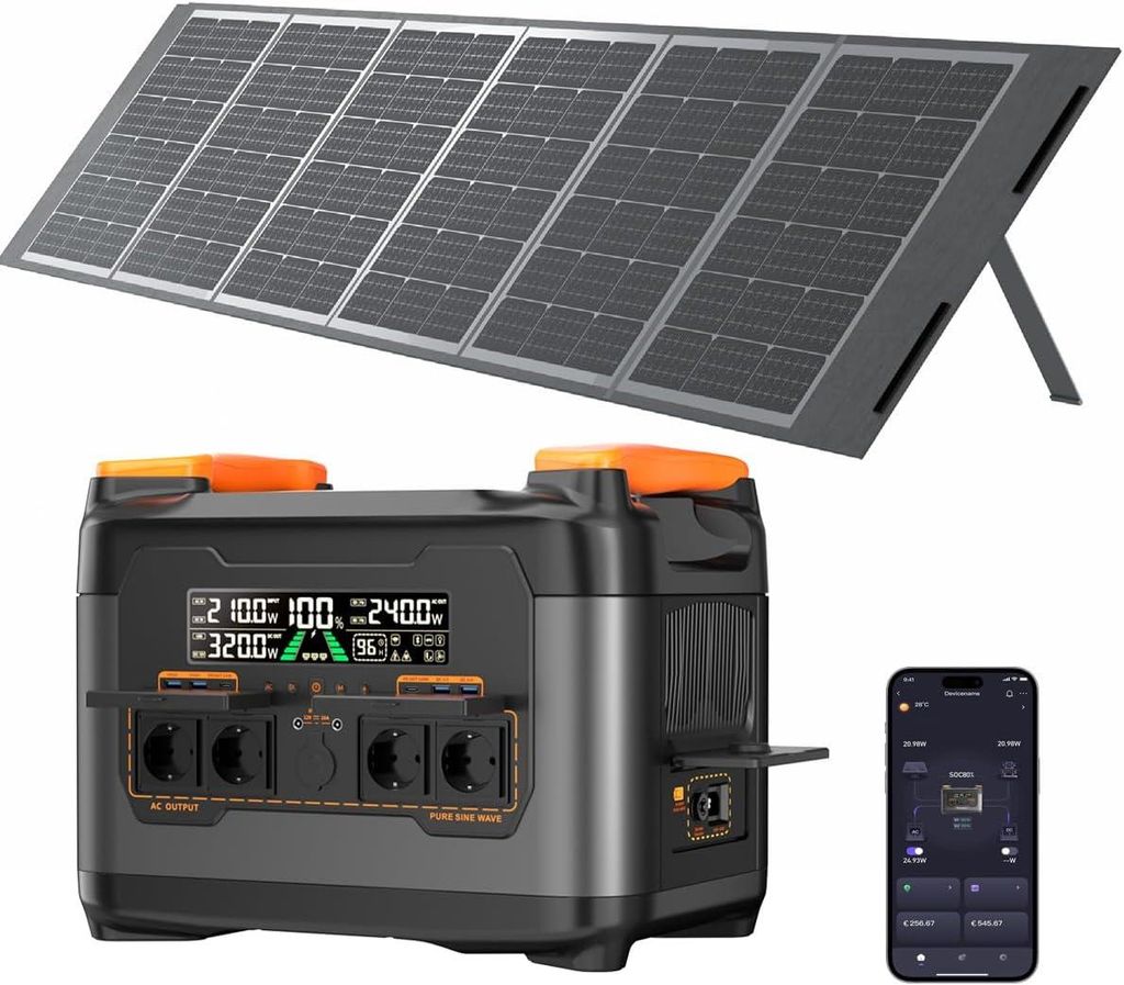 Stromerzeuger 2400W (4500W Spitze) Tragbare Powerstation,2048Wh LiFePO4-Akku,mit Solarpanel Set