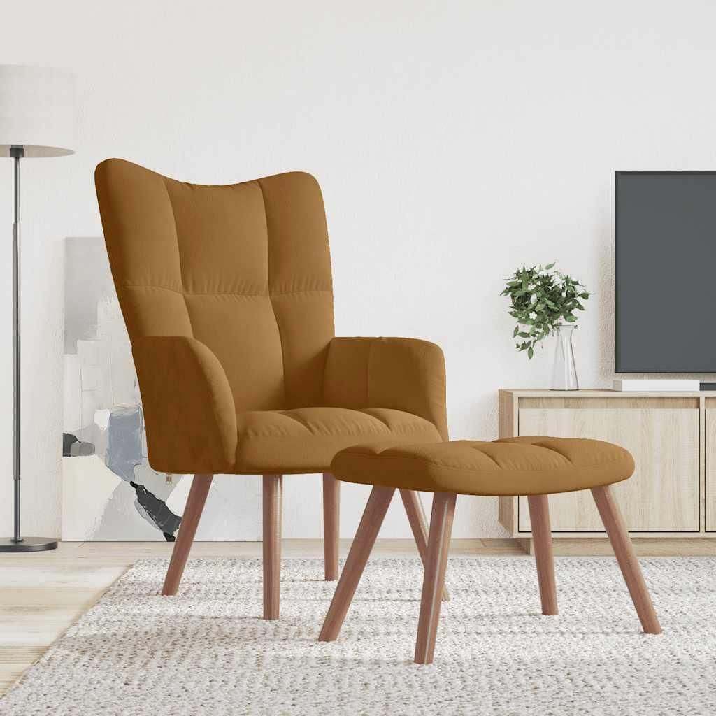 vidaXL Poltrona relax con sgabello in velluto marrone Immagine del prodotto 