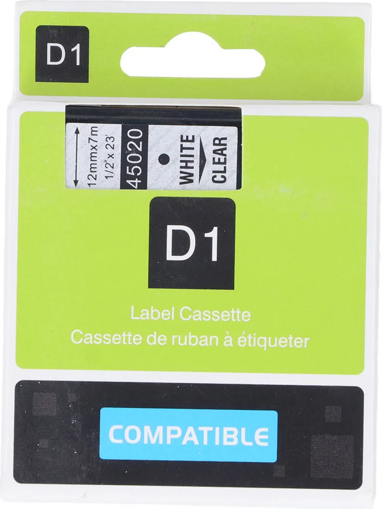 Nastro Etichettatrice 12mm 45020 Bianco su Trasparente per Dymo LM210D
