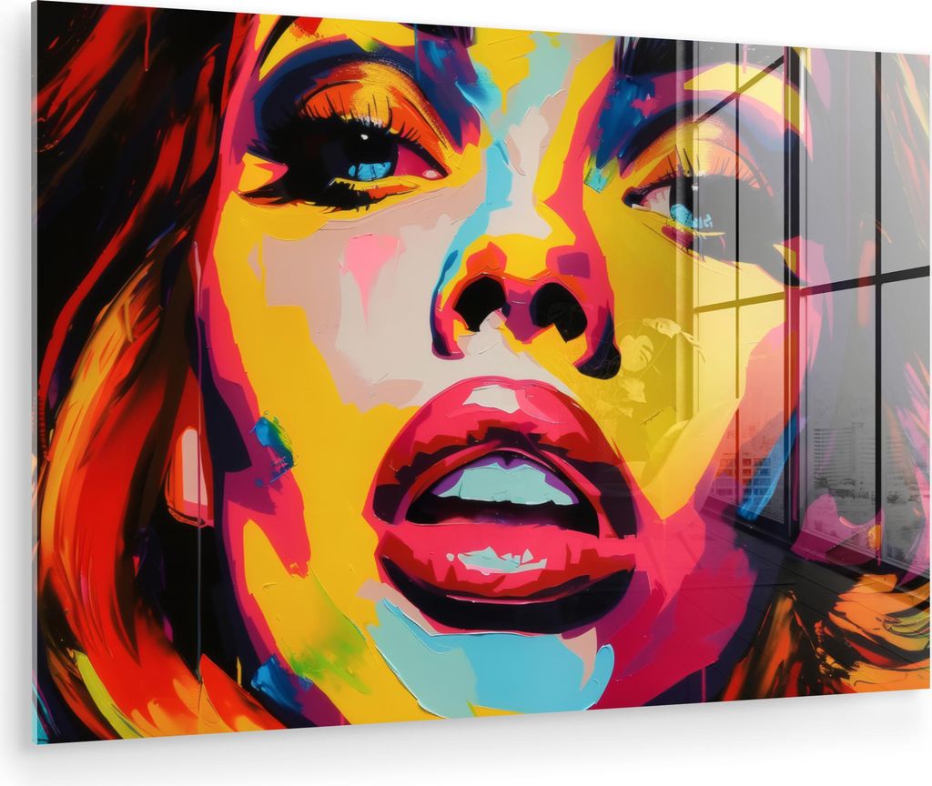 MuchoWow Glasbilder - Bilder auf Wandbild - Foto auf Glas Frau - Gesicht - Bunt 30x20 cm Wanddekoration aus Glas - Acrylglasbild - Acrylbilder - Bi...