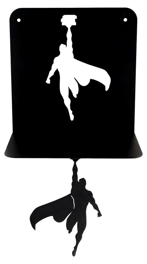 Buchregal mit Superhelden - Unsichtbares Schwebendes Regal, Kleines Wandregal aus Metall für Büro, Küche, Schlafzimmer - Schwarz, 21 x 21 x 15 cm
