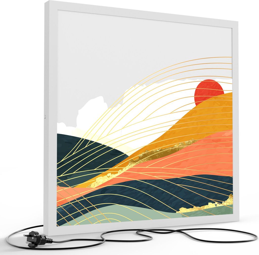 DEQORI LED-Bild & Lampe 60x60 cm Weiß 'Abstrakte Bergwelt' Produktbild 