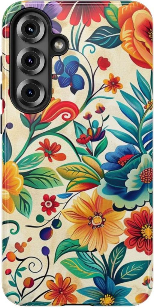 Lebhaftes Blumenmuster in bunten Farben – Hülle Kompatibel mit Samsung Galaxy S25 Plus