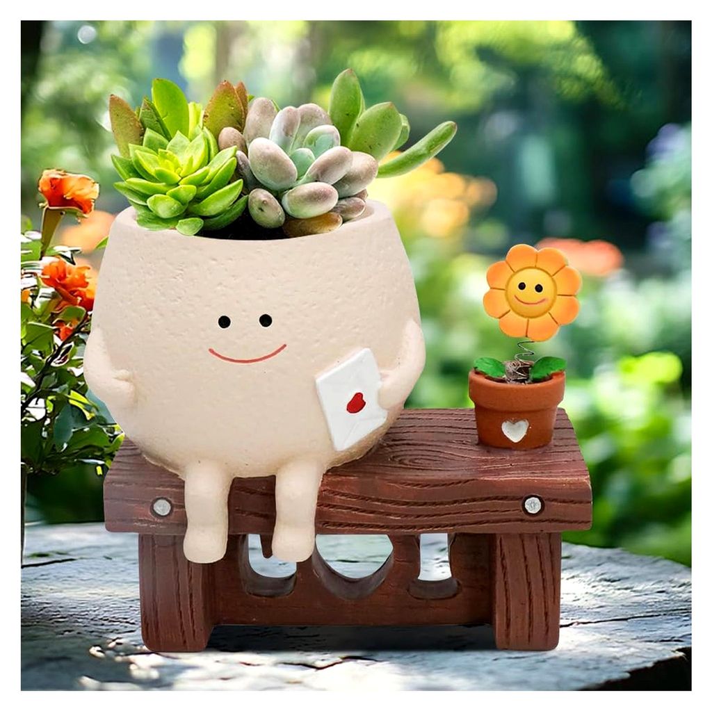 Blumentopf mit Smiley, Lustige Blumentöpfe für Drinnen, Pflanztopf Sukkulenten mit Ablaufloch, Süße Blumentöpfe mit Sonnenblume und Brief, Tö...