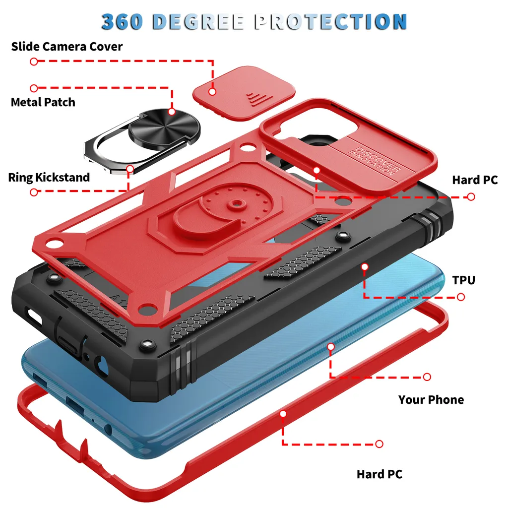 Cover Samsung A12 Ultra Resistente Rossa: Protezione Camera e Ring Stand - 5