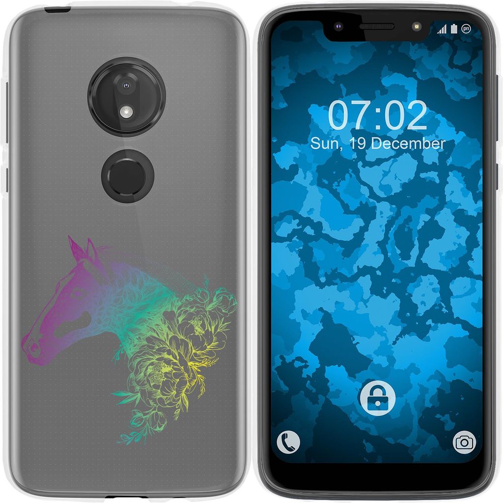 PhoneNatic Case kompatibel mit Motorola Moto G7 Play Silikon-Hülle Floral Pferd M5-4