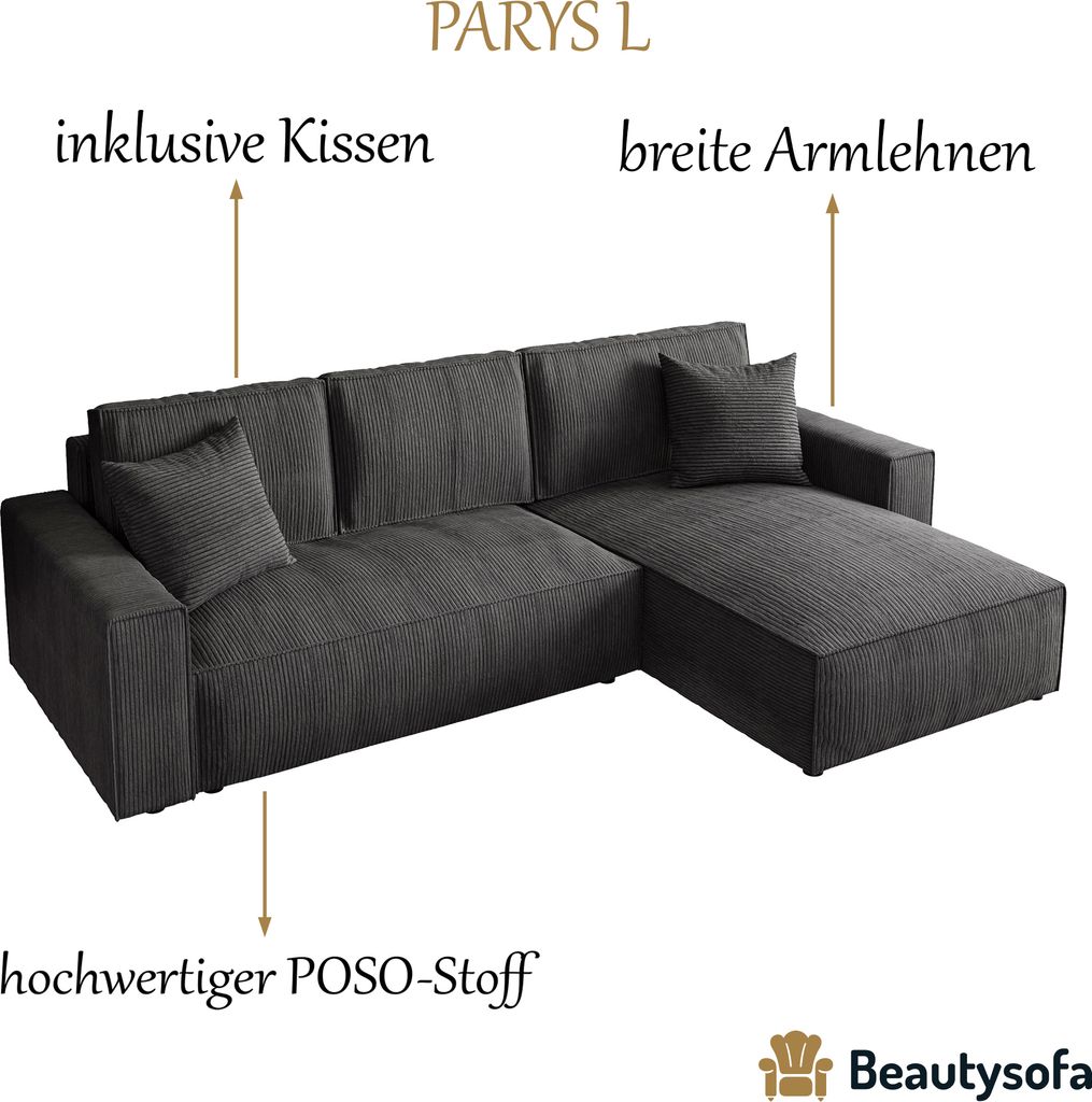 Ecksofa Parys L-form Polsterecke mit Cord-Bezug mit Produktbild 4