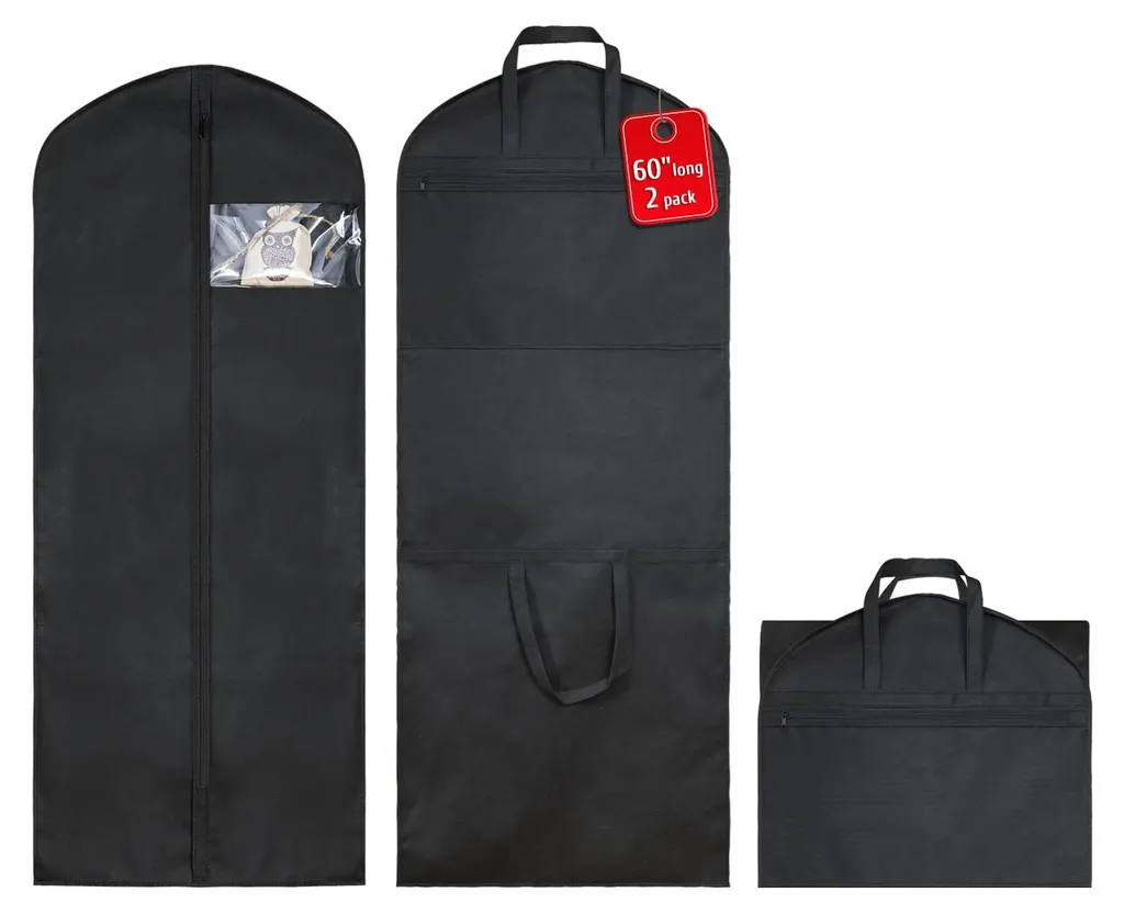 Housse de vêtement 150x60x10 cm pour costumes et manteaux longs, noire