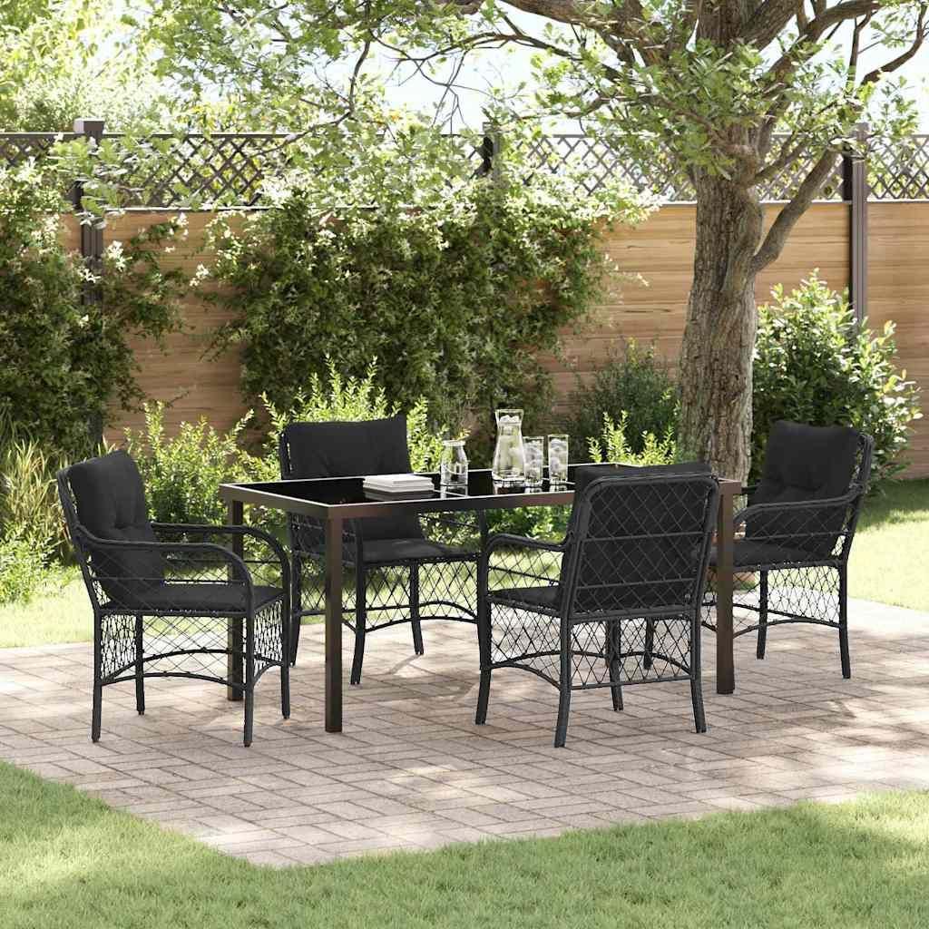 Maison Exclusive - Garten Essgruppe mit Kissen 5 pcs Schwarz Poly-Rattan