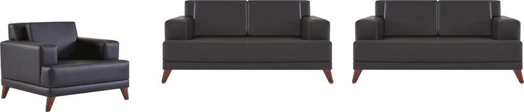 Komplett Sitzmöbel 2-Sitzer Sessel Schwarz Modern Polster Kissen Leder