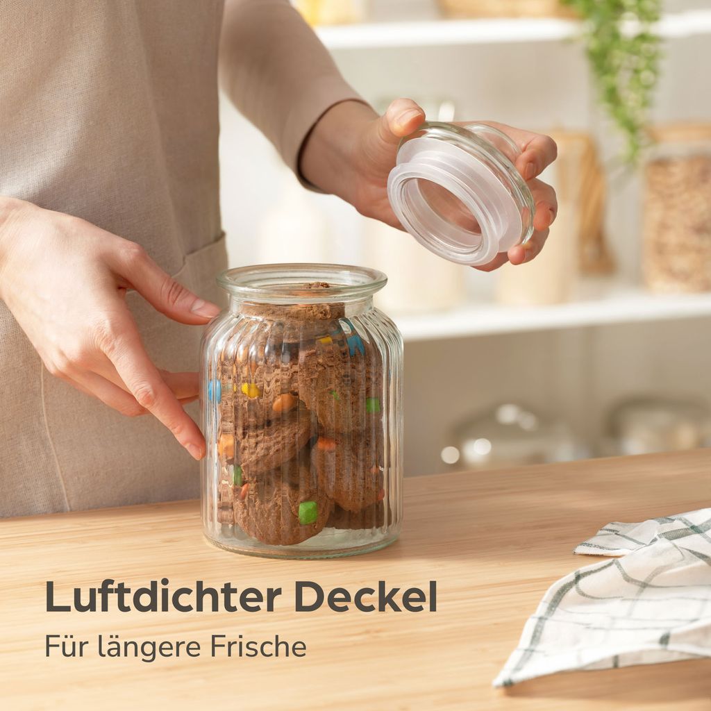 Unyqoos® Vorratsgläser 6er Set – 1 L Glas (Ø11×19 cm)