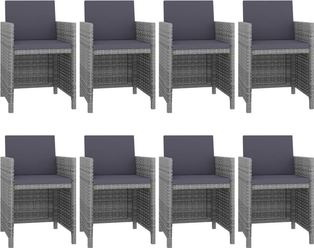 vidaXL 9-tlg. Garten-Essgruppe mit Auflagen Poly Rattan Anthrazit
