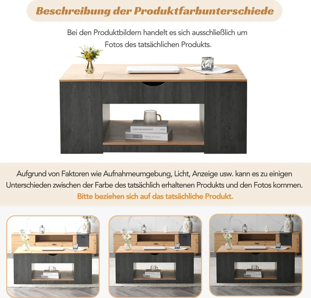 Table basse relevable 110 cm gris et bois marron avec coffre MDF - 8