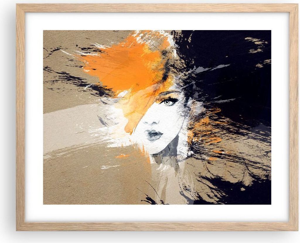 Gerahmtes Poster - Rahmen in heller Eiche - Abstraktion Frau - 50x40 cm - Wand Bild - Wanddeko - Wandbilder - Kunstposter - Wandposter - Bilderrahm...