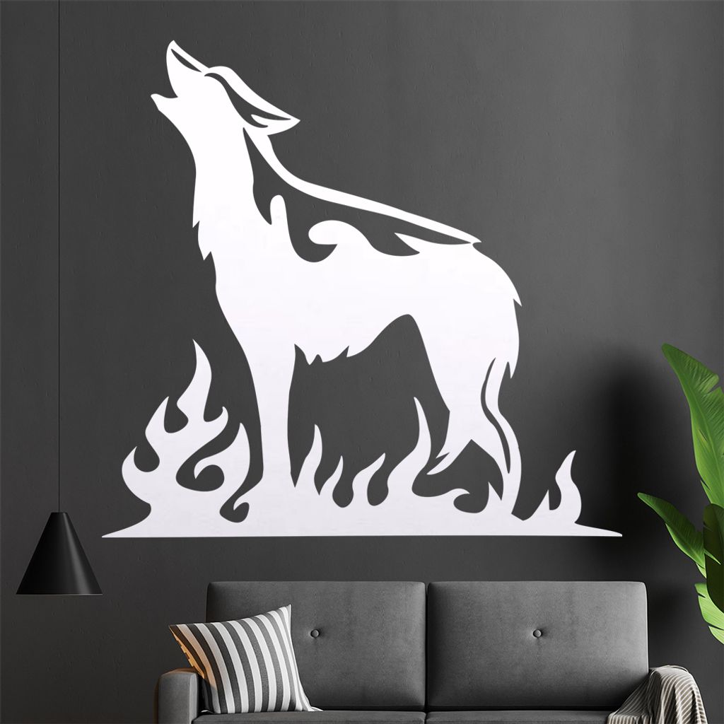 heulender Wolf Flammen Wandtattoo in 6 Größen - Wandaufkleber Wall Sticker - Dekoration, Küche, Wohnzimmer, Schlafzimmer, Badezimmer