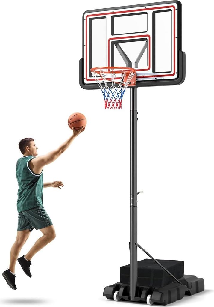GOPLUS Basketballkorb Outdoor, Korbhöhe 225-305cm verstellbar, Basketball Korb mit Rückwand & Gewichtsbeutel, Basketballständer tragbar mit Rollen