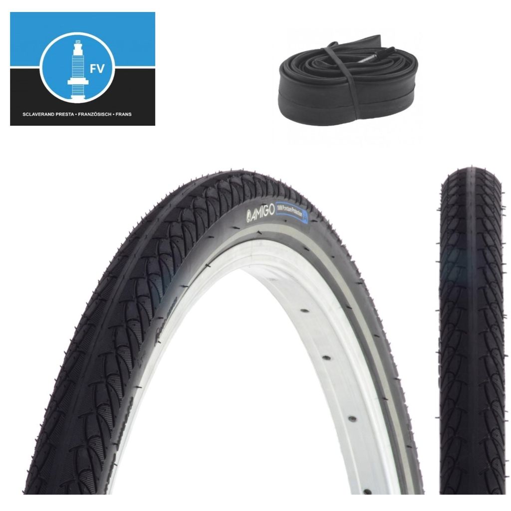 Fahrradreifen 28 x 1,40 Zoll 37-622 (700-35c) mit Pannenschutz + Reflex inkl. SV (FV) Schlauch