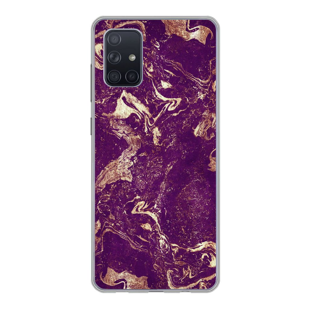 MuchoWow Handyhülle Schutzhülle Hülle für Samsung Galaxy A51 Naturstein - Kalkstein - Gold Silikon Softcase Handy Hülle - Schutzabdeckung