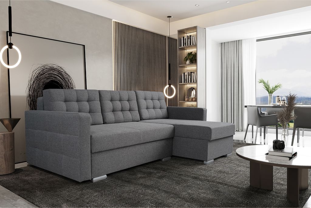 MEBLINI Schlafcouch mit Bettkasten - Kleines Ecksofa mit Schlaffunktion - Sofa mit Relaxfunktion und Kissen - Kleine Couch L-Form - Eckcouch - ASTI...