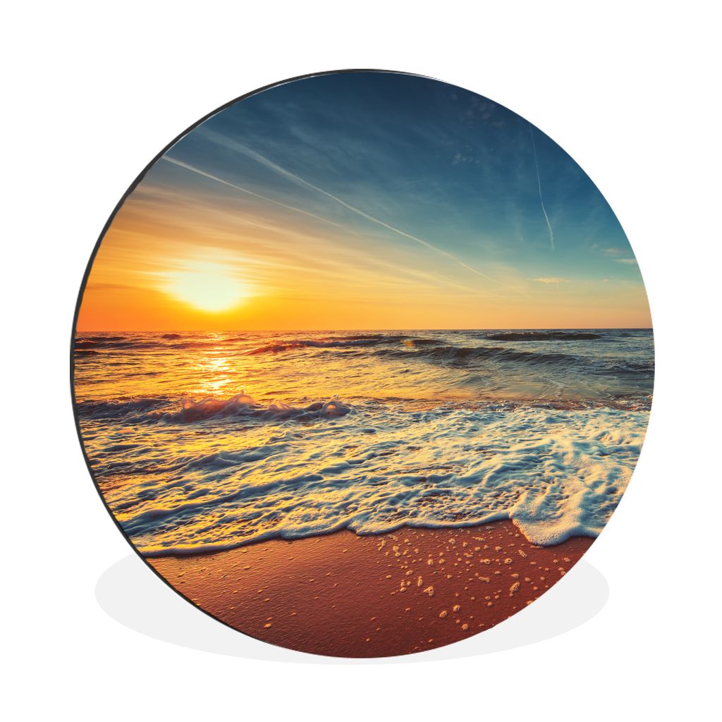 MuchoWow Aluminium Wandkreis Strand - Meer - Sonnenuntergang - Gold Ø 60 cm Wanddeko Modern Wohnzimmer - Wand Kreis - Wandbild - Schlafzimmer - ...