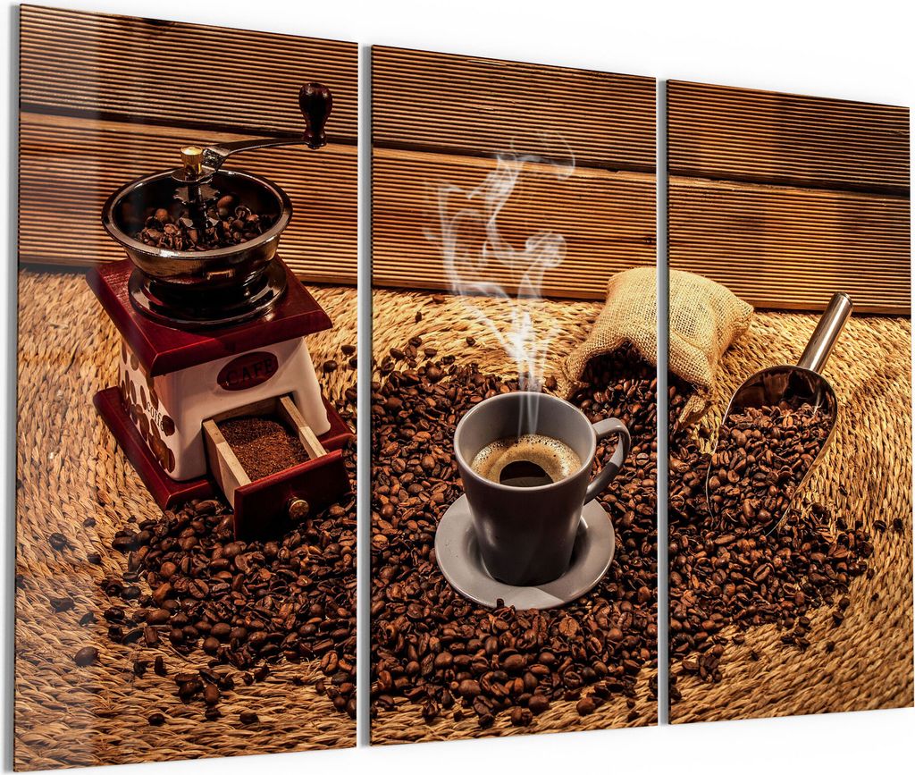 DEQORI Glasbilder Acryl 3x50x100 cm 'Von der Bohne zum Kaffee' Wandbilder XXL groß