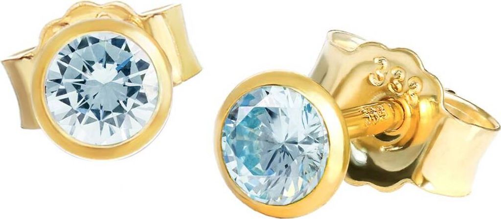 Paar Ohrstecker Echt Blautopas Gelbgold 333 8 Karat Gold 3,5mm Kleine Ohrringe