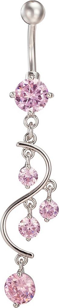 y glänzender Zirkonia-Bikini-Schmuck-Bauchnabel-Bauchnabel-Langhantel-Ring-Rosa