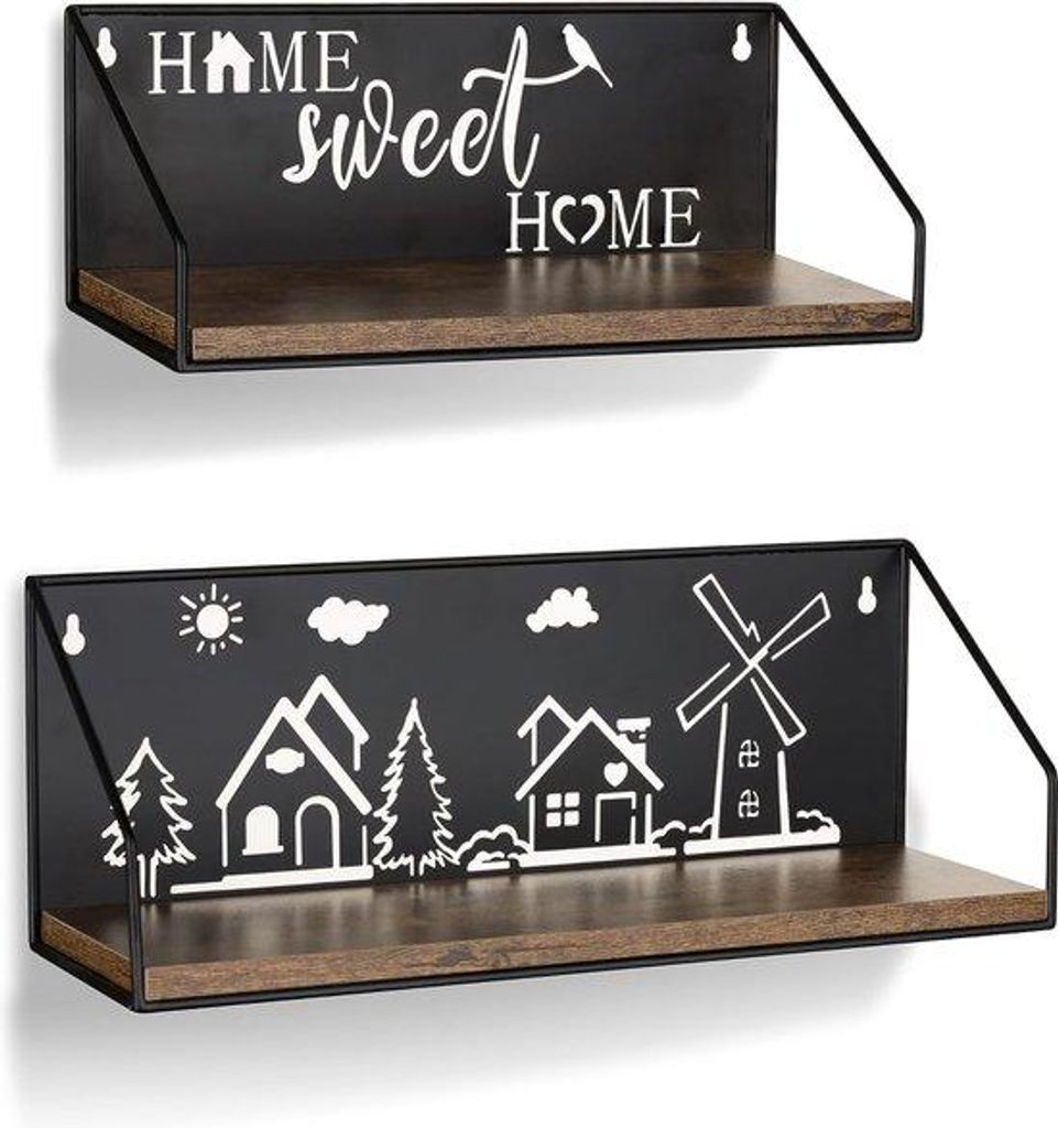 Metallische Wandplanken Schwarz Schlafzimmer: Wanddekoration Wandplanken-Kinderzimmer-Set aus 2 Planken Wand schwebende Wandplanken industrielle Wa...