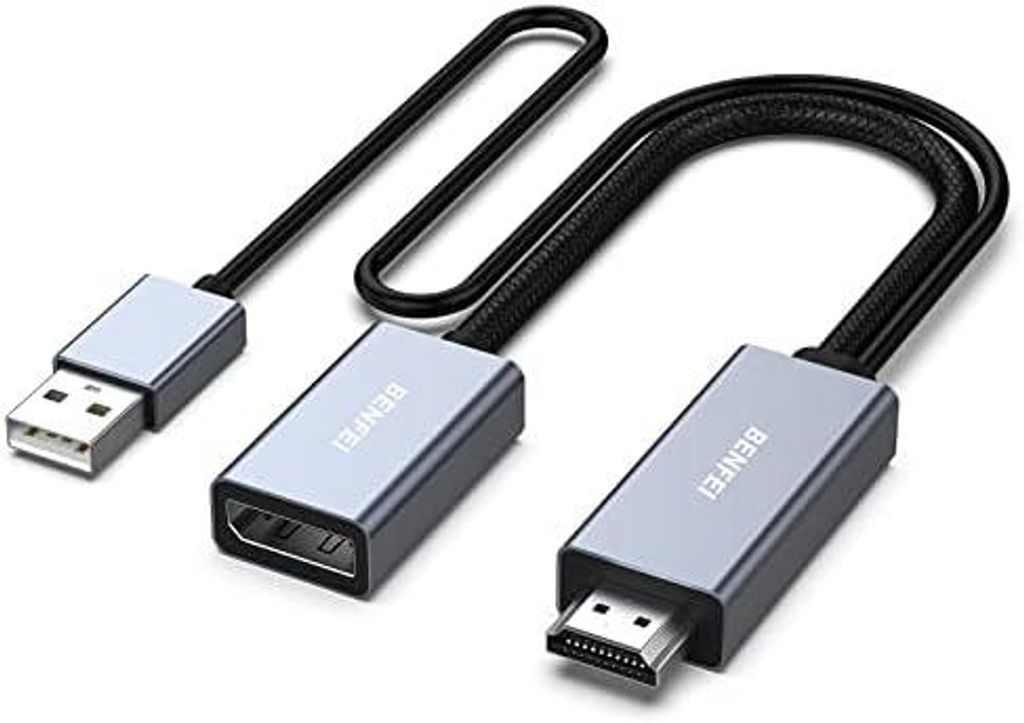 HDMI auf DisplayPort Adapter, HDMI-Quelle auf DisplayPort-Monitor, kompatibel mit PC Grafikkarte, Laptop, PS5, Xbox One (360), unterstützt 4K@60Hz...
