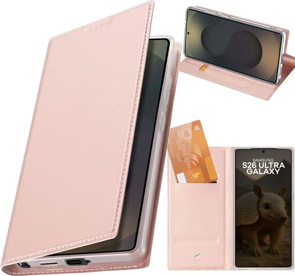 Dux Ducis Samsung Galaxy S26 Ultra Plånboksfodral Stativ/Korthållare - Rosa
