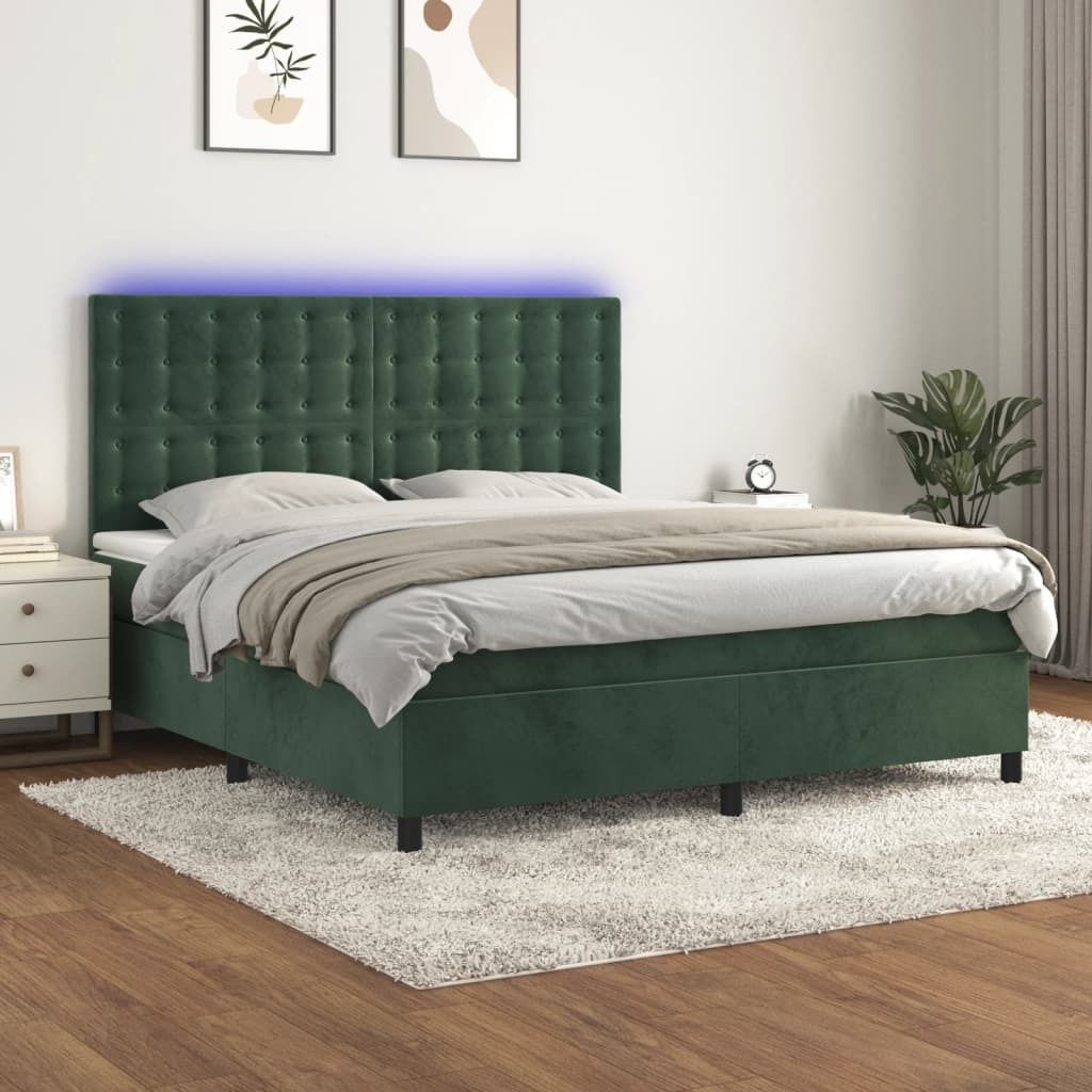 Maison Exclusive - Boxspringbett mit Matratze & LED Dunkelgrün 180x200 cm Samt