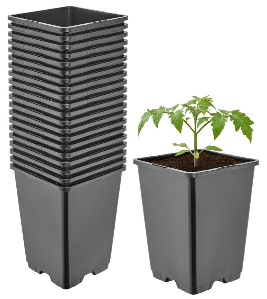 Garronda 20 Stück Kunststoff hoch eckig mit Drainagelöchern für Garten (Schwarz, 11 x 11 x 15,5 cm (1,25L)) GD-KW-HS