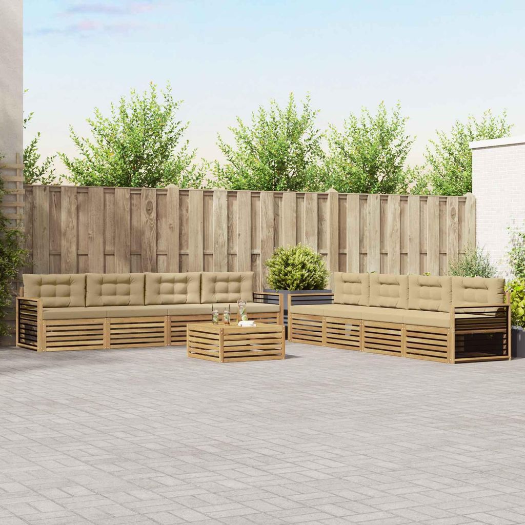 Möbel Outdoor-Sofagarnitur mit Kissen 9 pcs Weiß und Beige PolyesterGartensofas - Gartensofas c4015