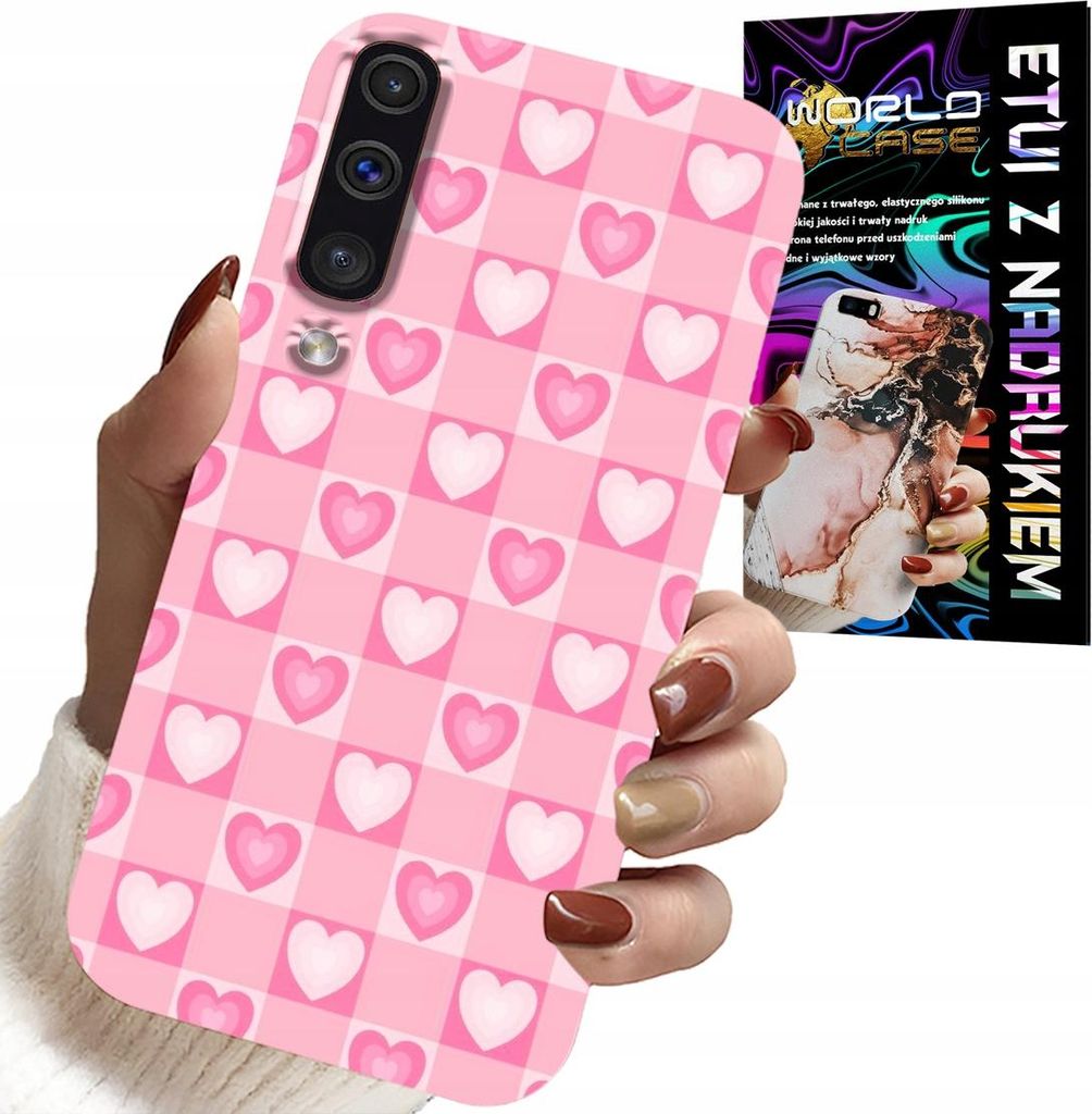 Etui Für Samsung A50 / A30S - Hearts Check Rosa Etui + Glas
