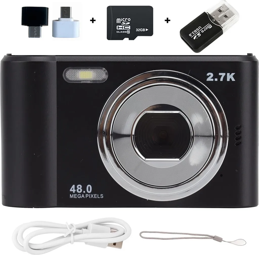 Appareil photo à carte mémoire zoom 8x capteur CCD écran noir 2,4 po